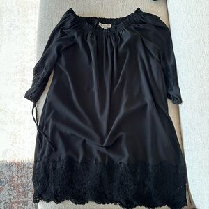 Loft off the shoulder lace trim dress, size small, black